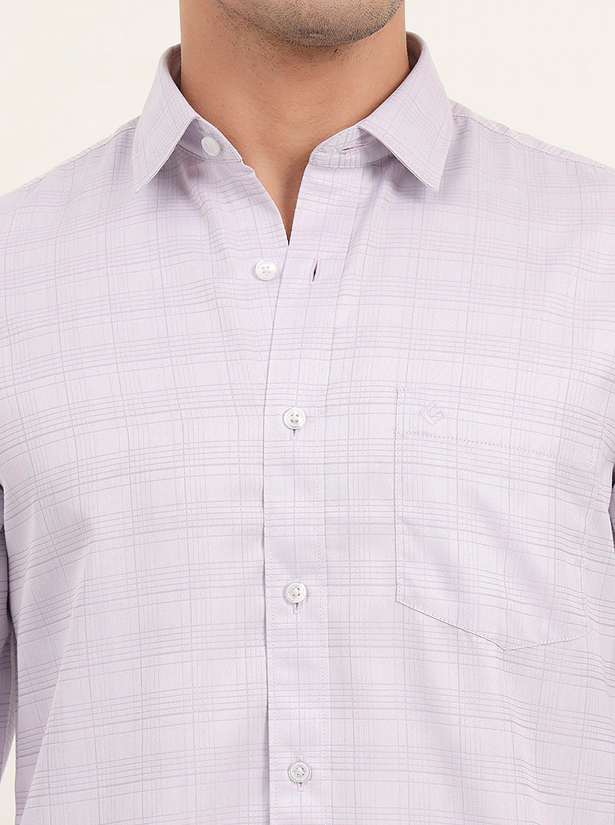 Lavender Checked Slim Fit Semi Casual Shirt | Greenfibre