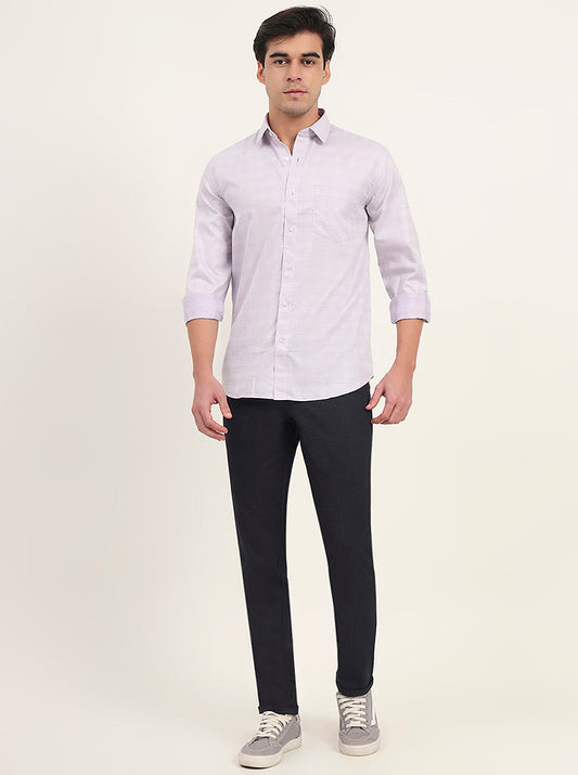 Lavender Checked Slim Fit Semi Casual Shirt | Greenfibre