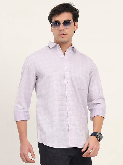 Lavender Checked Slim Fit Semi Casual Shirt | Greenfibre