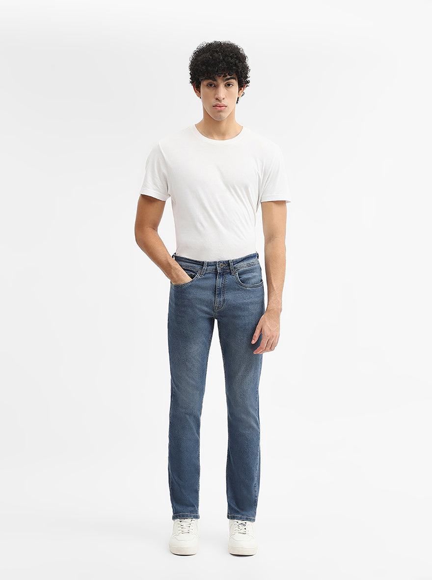 Dark Indigo Blue Washed Straight Fit Jeans | Greenfibre