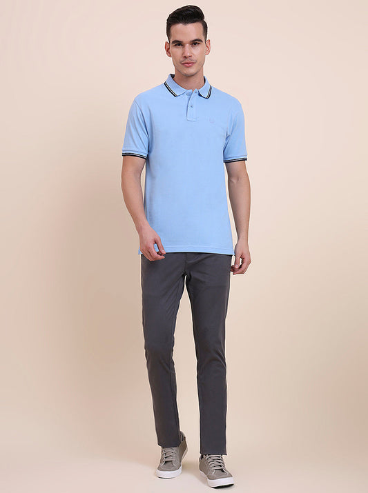 Sky Blue Solid Slim Fit Polo T-Shirt | Greenfibre