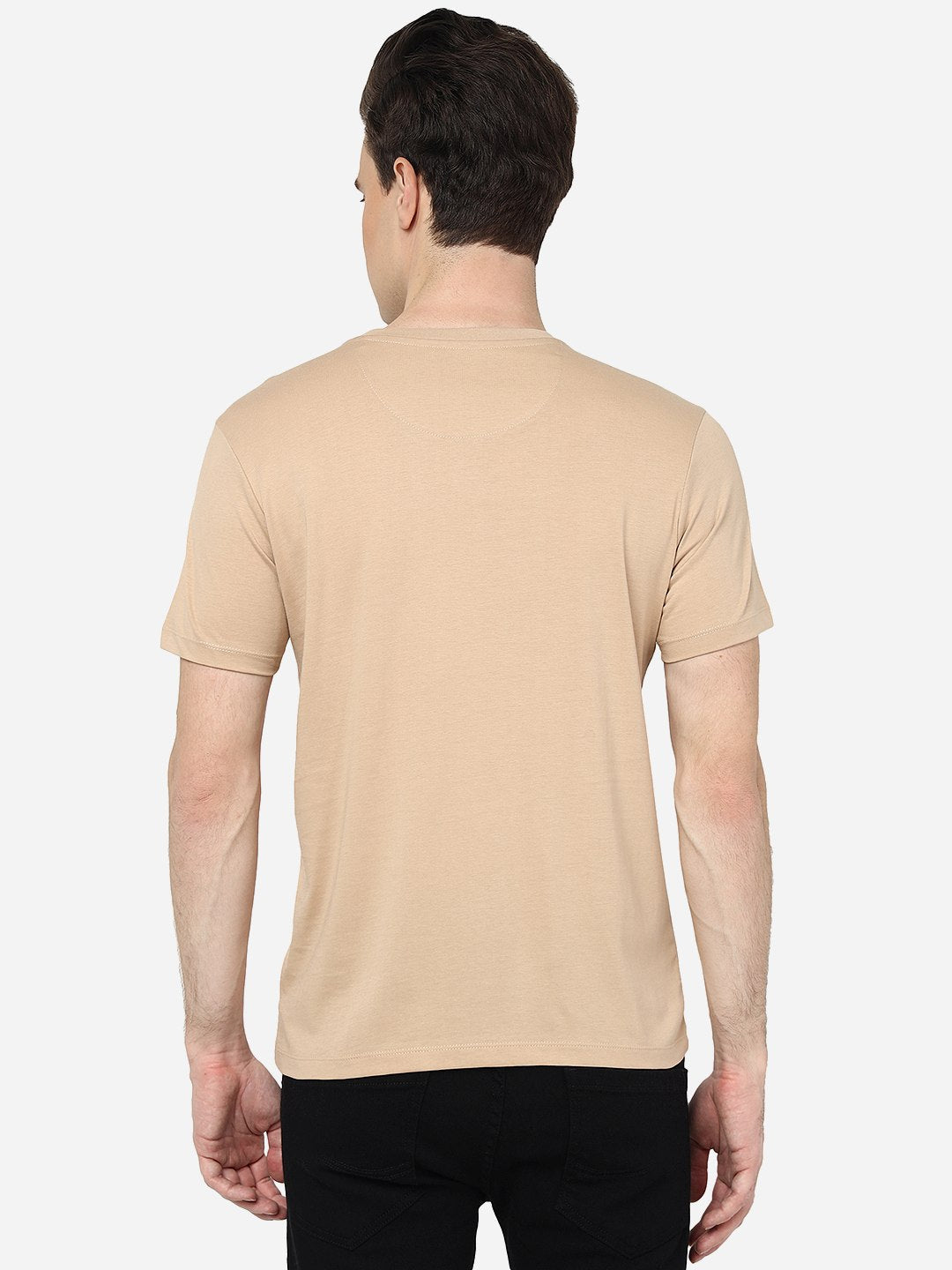 Beige Solid Slim Fit T-Shirt