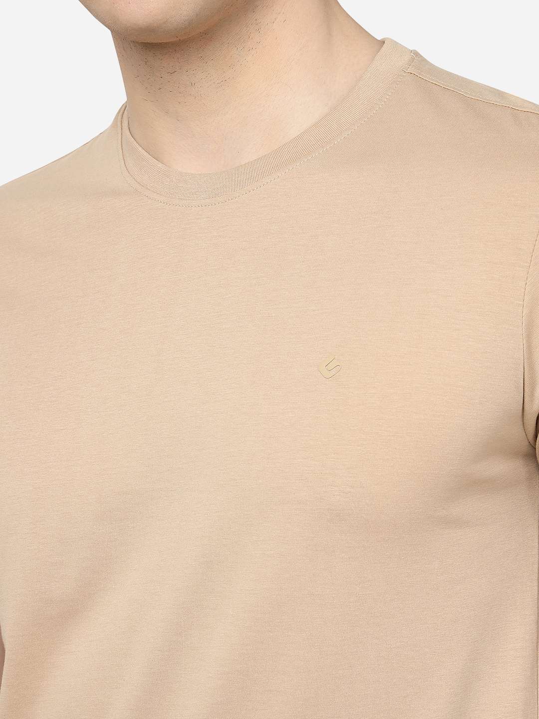 Beige Solid Slim Fit T-Shirt