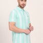 Sea Green & White Striped Slim Fit Polo T-Shirt | JadeBlue