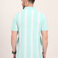 Sea Green & White Striped Slim Fit Polo T-Shirt | JadeBlue