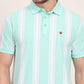 Sea Green & White Striped Slim Fit Polo T-Shirt | JadeBlue