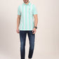 Sea Green & White Striped Slim Fit Polo T-Shirt | JadeBlue