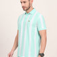 Sea Green & White Striped Slim Fit Polo T-Shirt | JadeBlue
