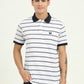 White & Navy Blue Striped Slim Fit Polo T-Shirt | Greenfibre