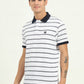 White & Navy Blue Striped Slim Fit Polo T-Shirt | Greenfibre