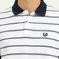 White & Navy Blue Striped Slim Fit Polo T-Shirt | Greenfibre