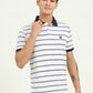 White & Navy Blue Striped Slim Fit Polo T-Shirt | Greenfibre