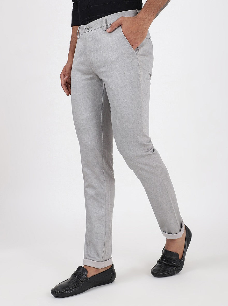 Light Grey Solid Super Slim Fit Casual Trouser | Greenfibre