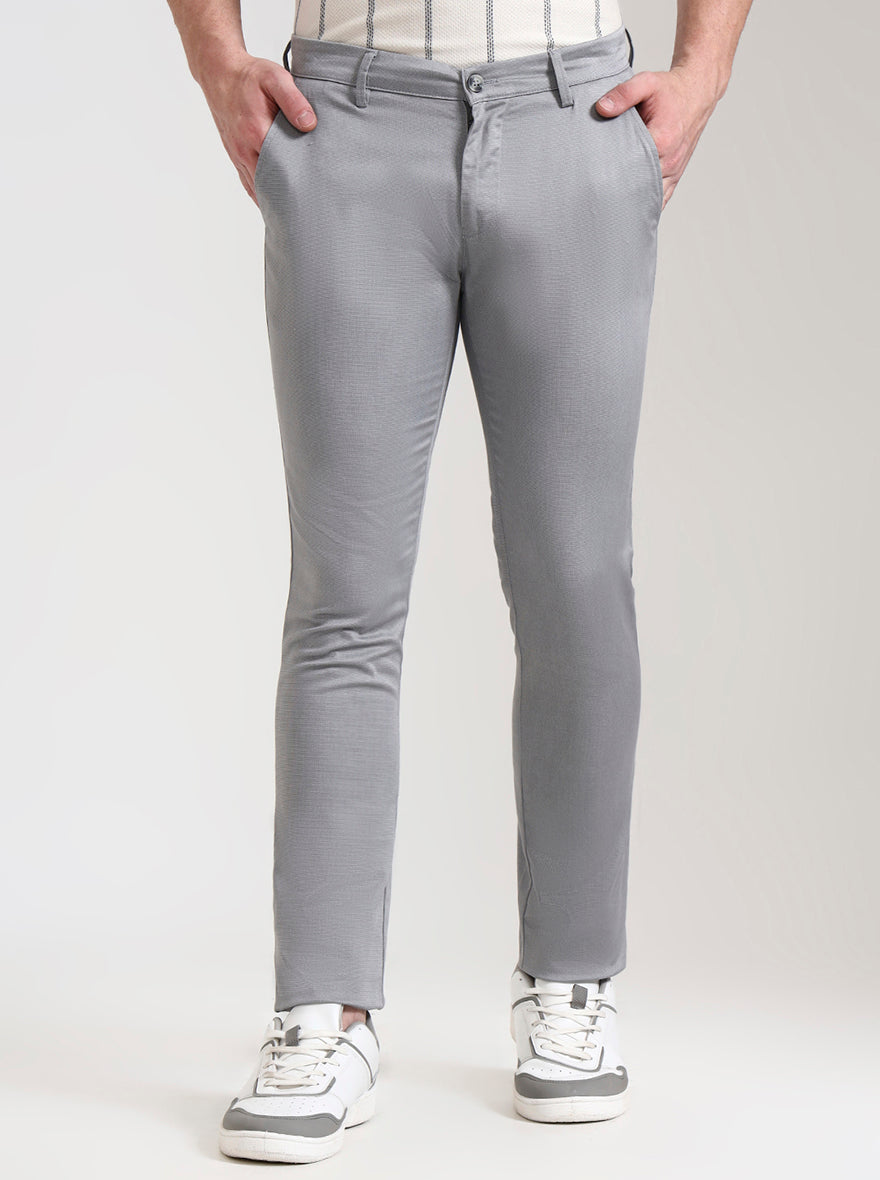 Grey Printed Super Slim Fit Casual Trouser | Greenfibre