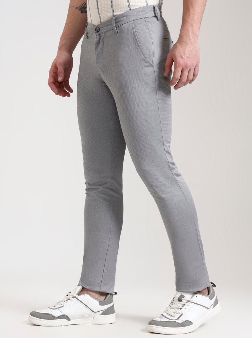 Grey Printed Super Slim Fit Casual Trouser | Greenfibre