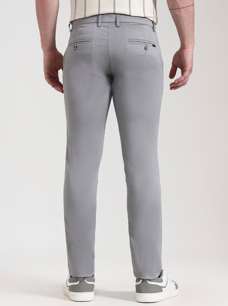 Grey Printed Super Slim Fit Casual Trouser | Greenfibre