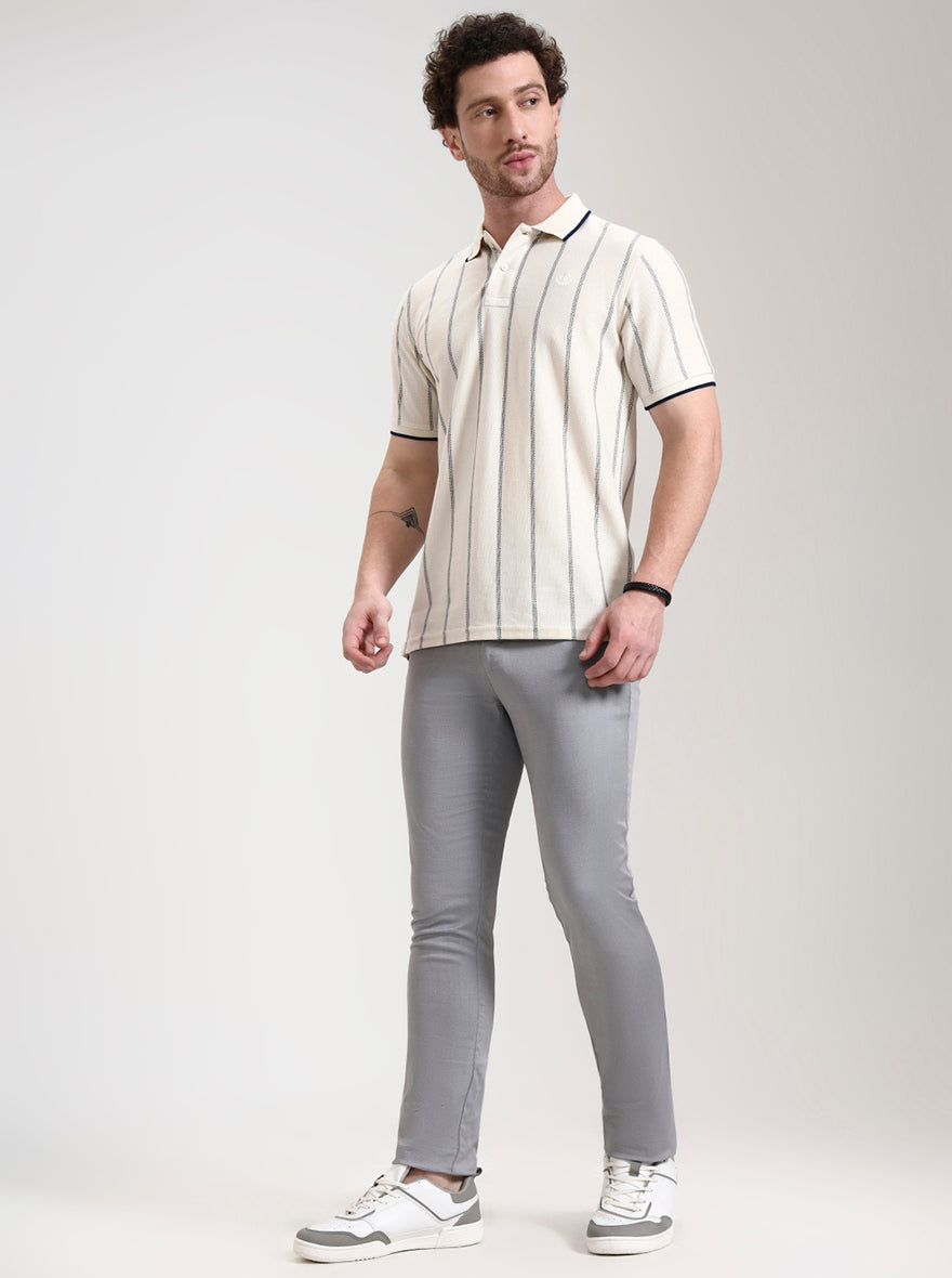 Grey Printed Super Slim Fit Casual Trouser | Greenfibre