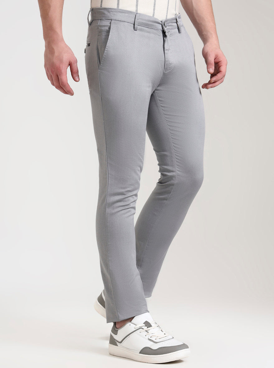 Grey Printed Super Slim Fit Casual Trouser | Greenfibre