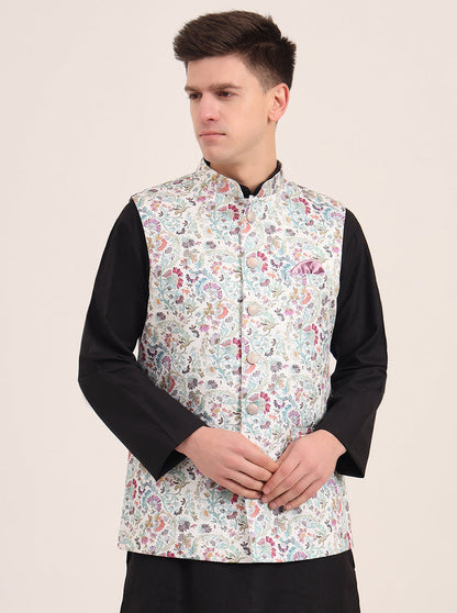 Green Printed Regular Fit Bandhgala Jacket | JB Studio