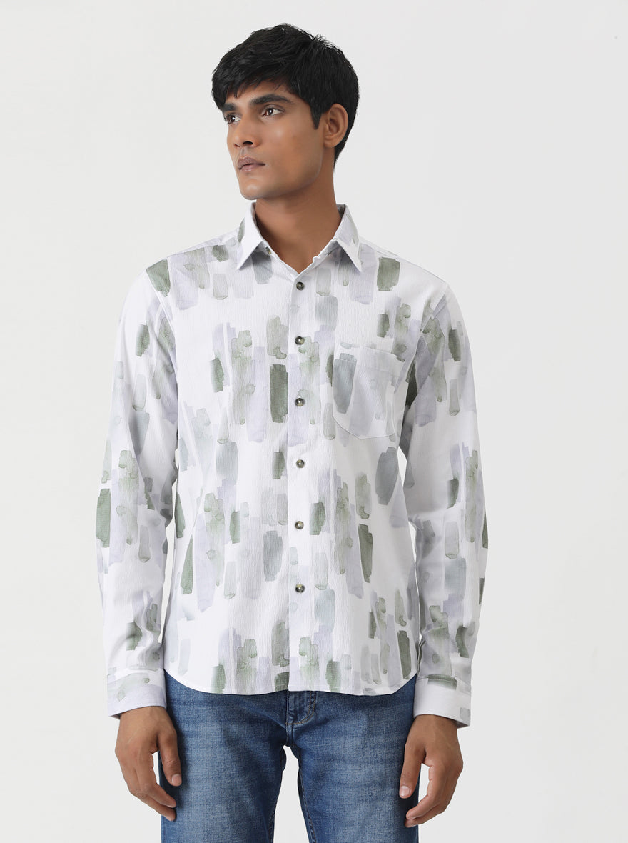 Green Printed Slim Fit Casual Shirt | Greenfibre