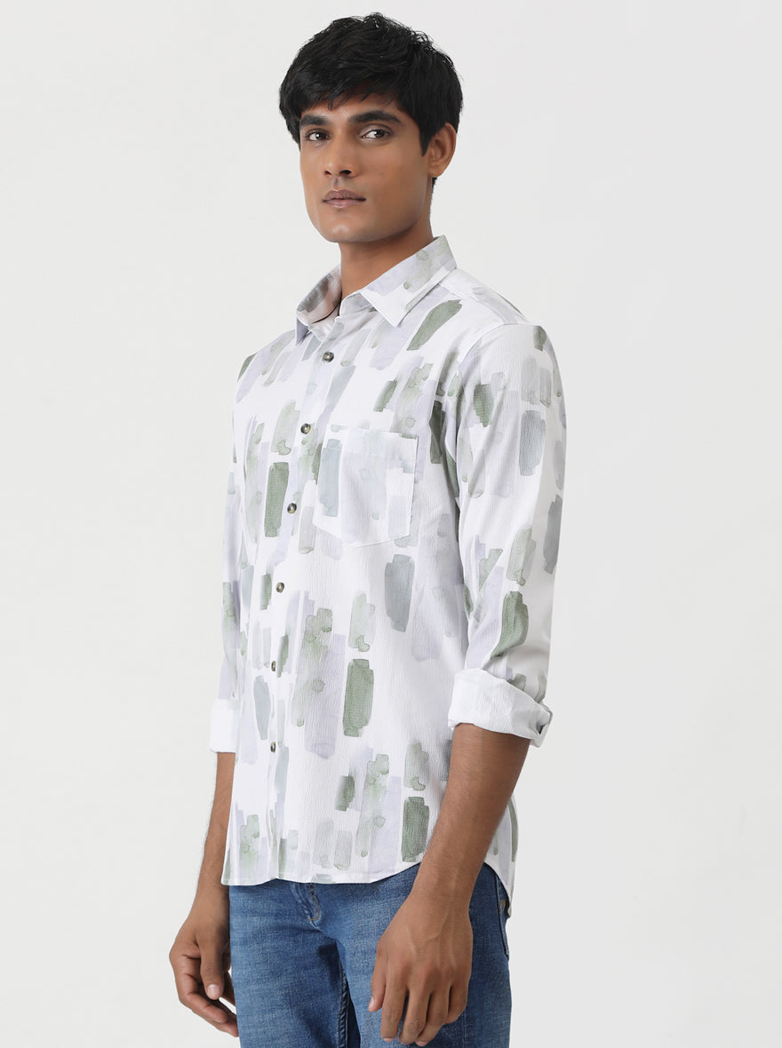 Green Printed Slim Fit Casual Shirt | Greenfibre