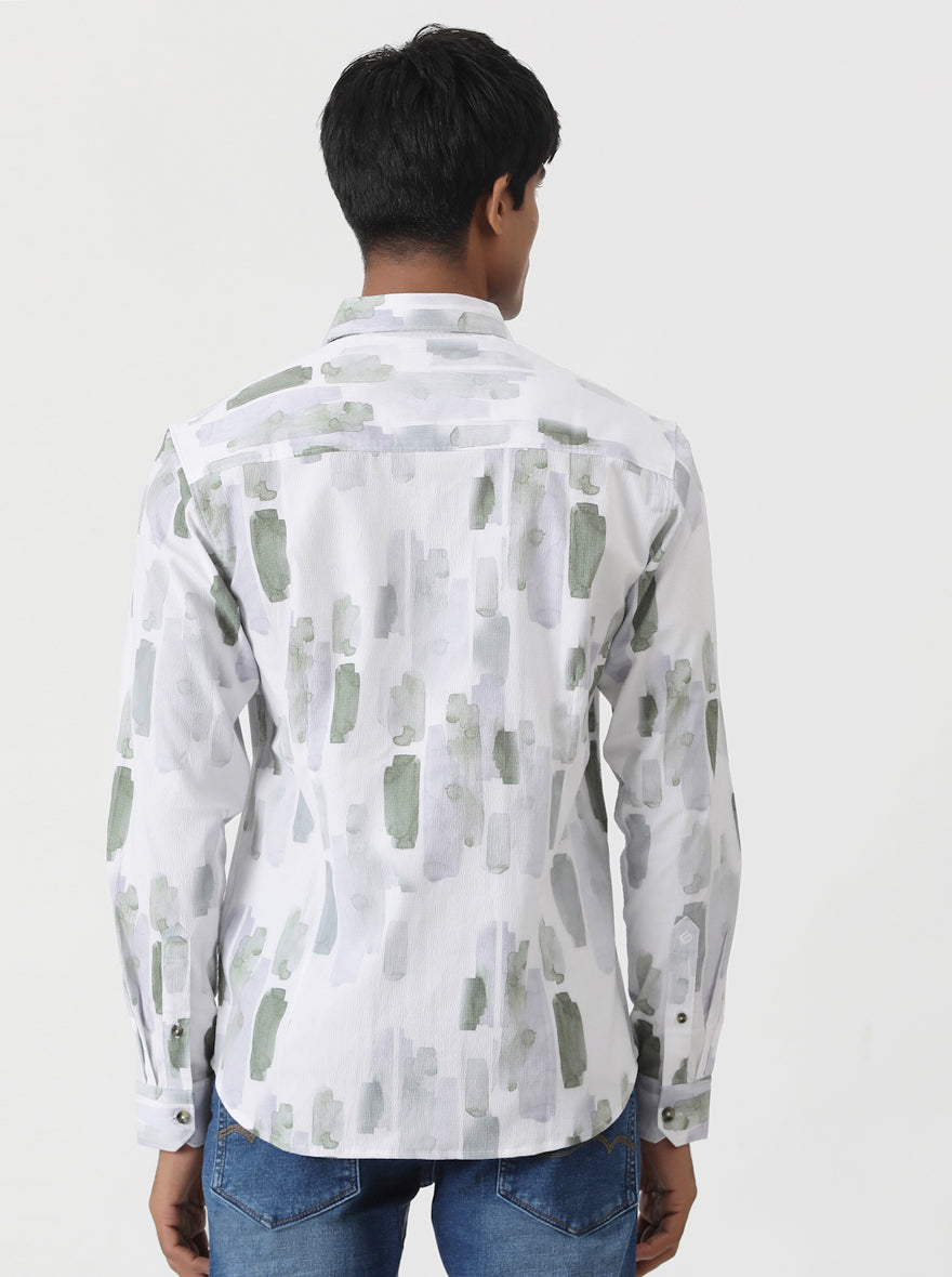 Green Printed Slim Fit Casual Shirt | Greenfibre