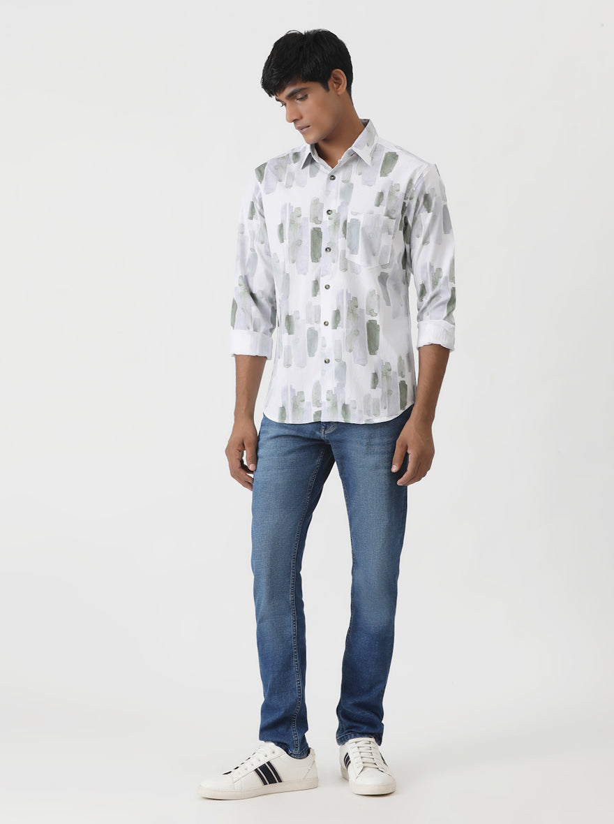 Green Printed Slim Fit Casual Shirt | Greenfibre