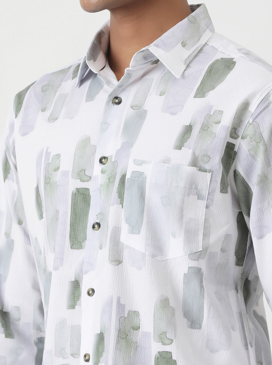 Green Printed Slim Fit Casual Shirt | Greenfibre