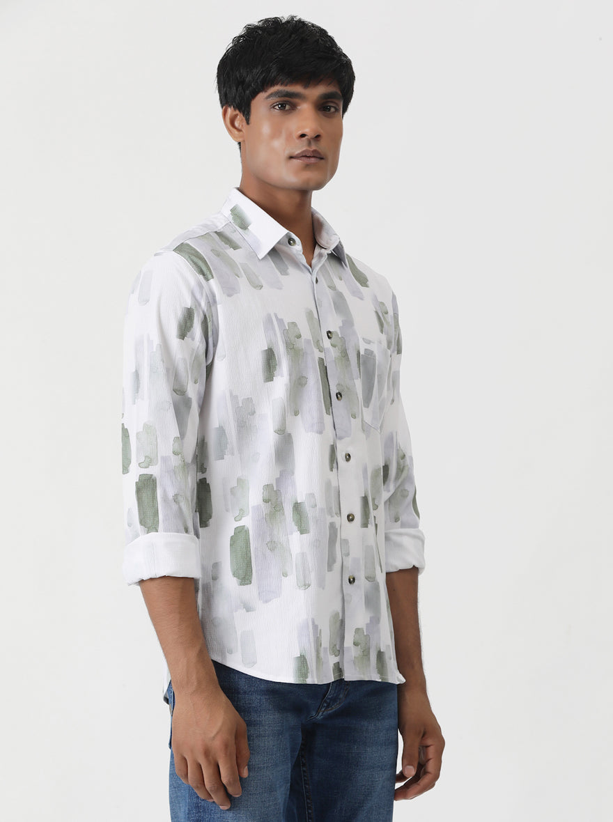 Green Printed Slim Fit Casual Shirt | Greenfibre