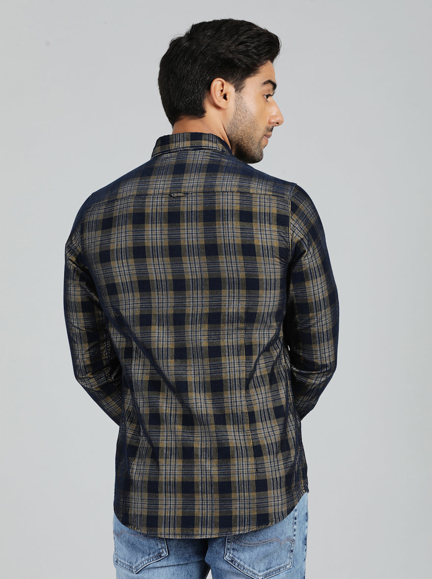 Yellow & Blue Checked Slim Fit Casual Shirt | JadeBlue