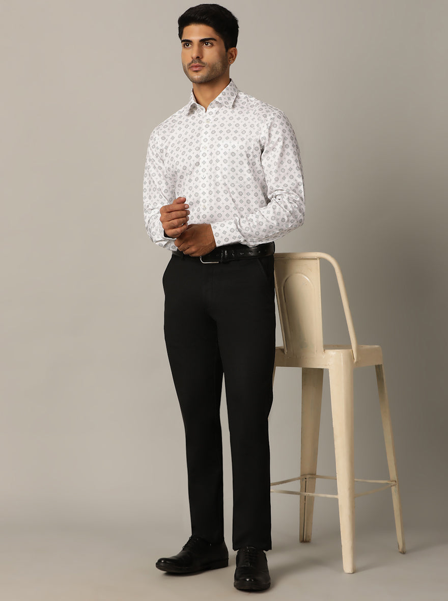 White Printed Regular Fit Formal Shirt | JadeBlue