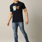 Navy Blue Printed Slim Fit T-Shirt | JadeBlue