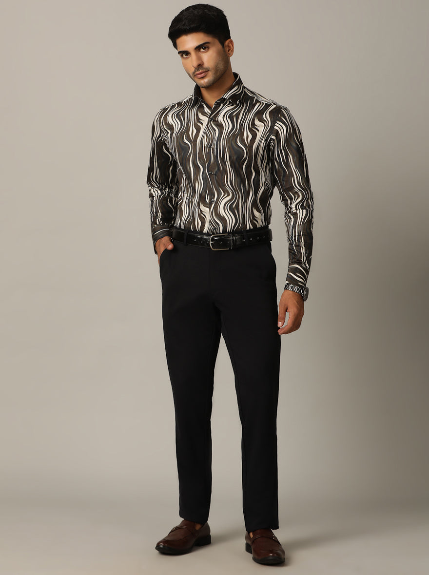 Brown Printed Slim Fit Party Wear Shirt | Wyre