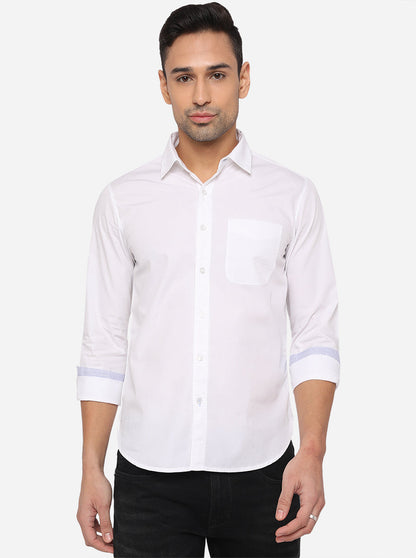 Bright White Solid Slim Fit Semi Casual Shirt | Greenfibre