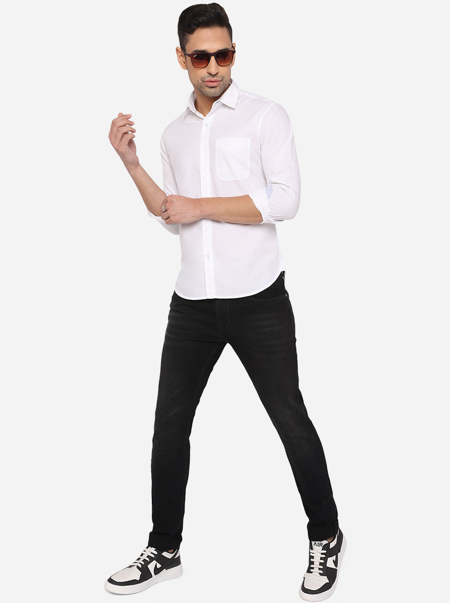 Bright White Solid Slim Fit Semi Casual Shirt | Greenfibre