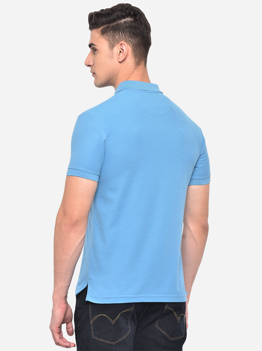 Sky Blue Solid Slim Fit Polo T-Shirt | Greenfibre