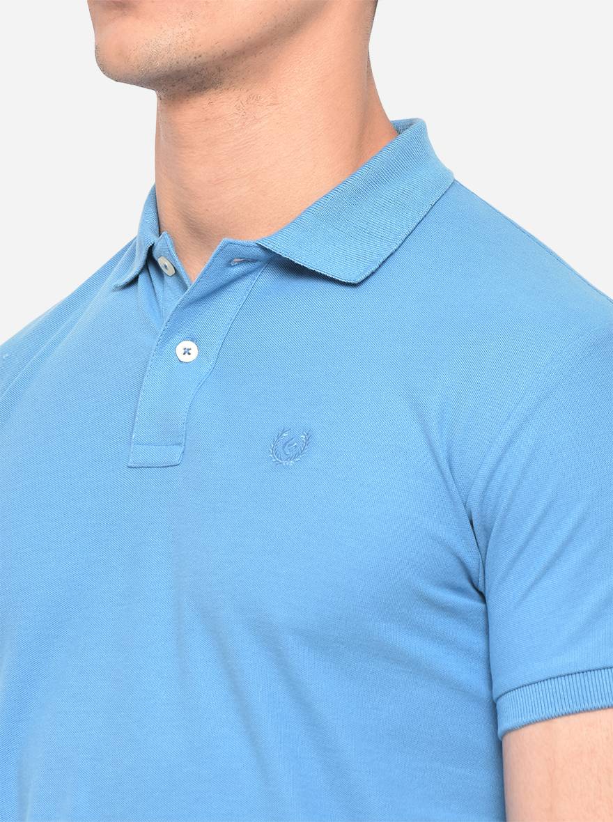 Sky Blue Solid Slim Fit Polo T-Shirt | Greenfibre