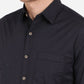 Navy Blue Solid Slim Fit Semi Casual Shirt | Greenfibre