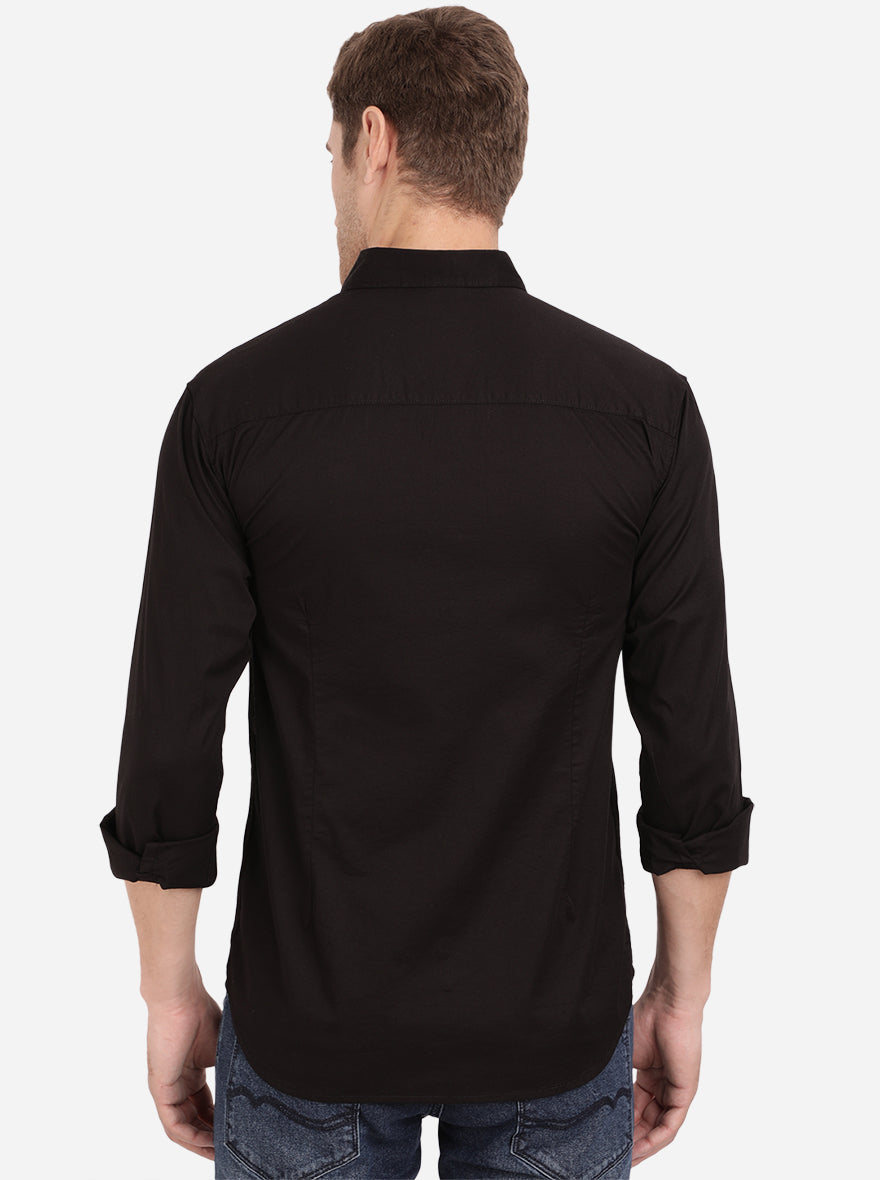 Jet Black Solid Slim Fit Semi Casual Shirt | Greenfibre