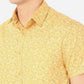 Mustard Yellow Printed Slim Fit Semi Casual Shirt | Greenfibre