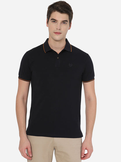 Navy Blue Solid Slim Fit Polo T-Shirt | Greenfibre