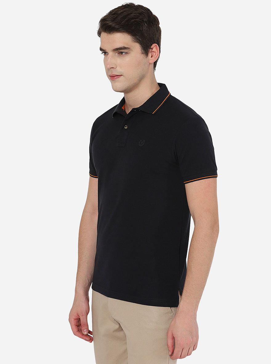 Navy Blue Solid Slim Fit Polo T-Shirt | Greenfibre