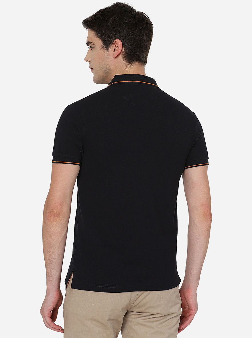 Navy Blue Solid Slim Fit Polo T-Shirt | Greenfibre