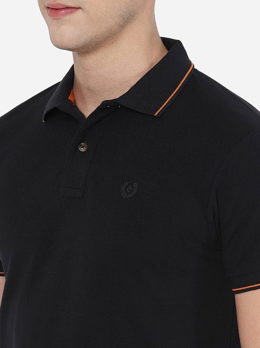 Navy Blue Solid Slim Fit Polo T-Shirt | Greenfibre