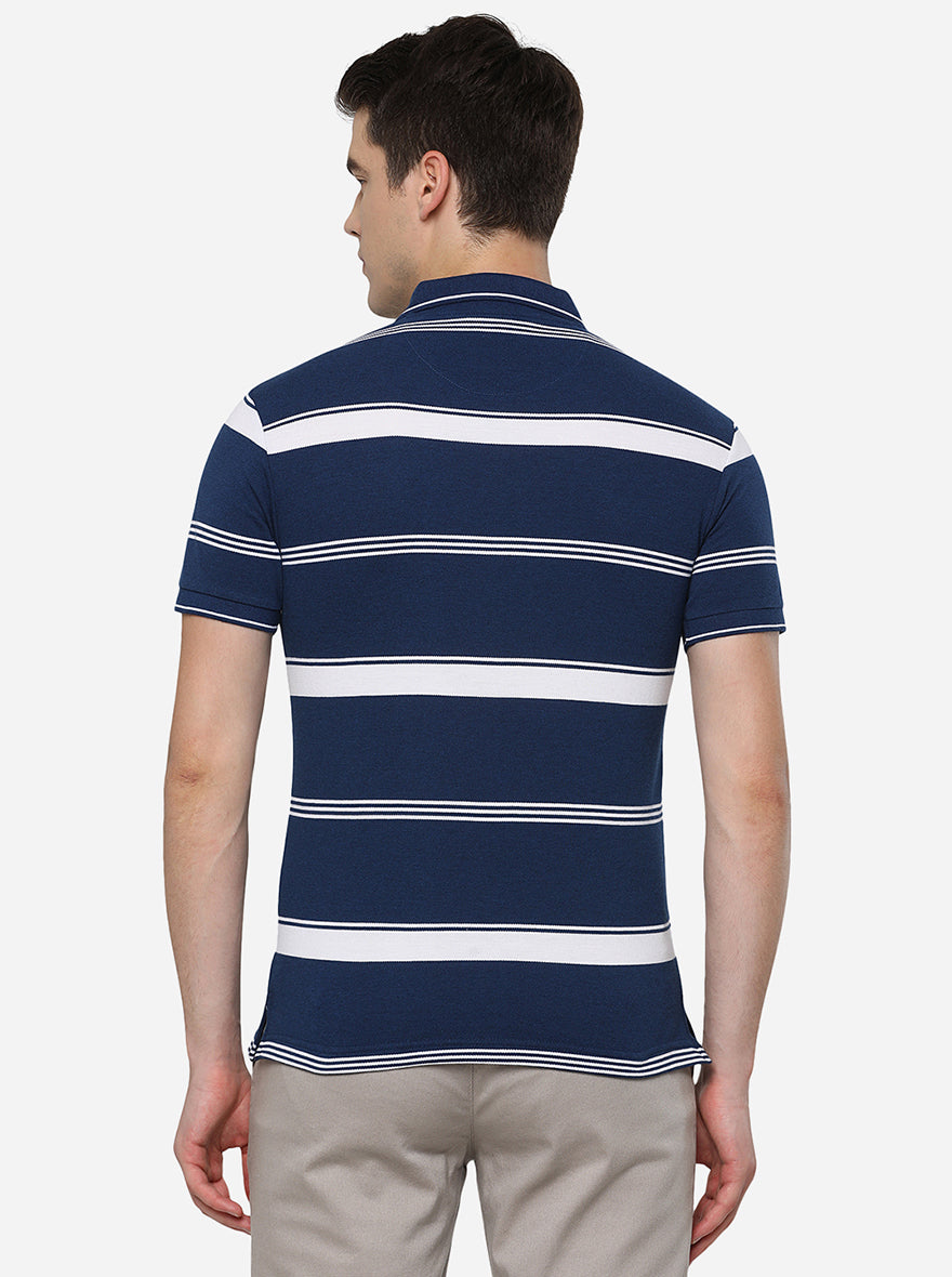 White & Blue Striped Slim Fit Polo T-Shirt | Greenfibre