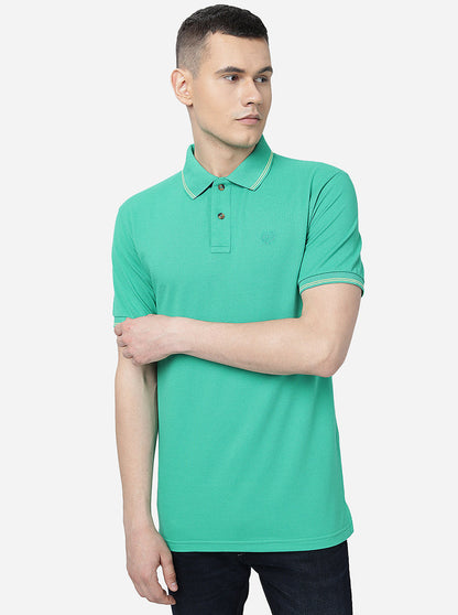 Mint Green Solid Slim Fit Polo T-Shirt | Greenfibre