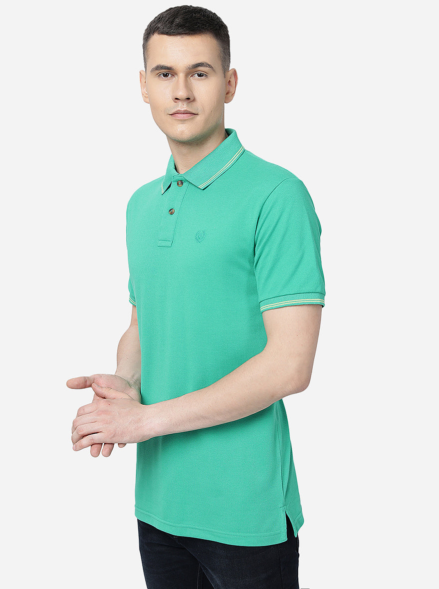 Mint Green Solid Slim Fit Polo T-Shirt | Greenfibre