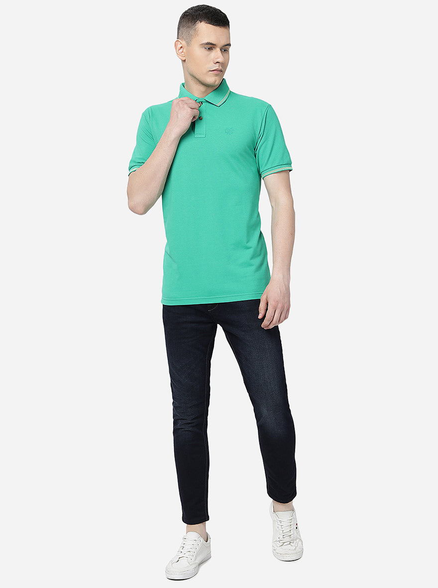 Mint Green Solid Slim Fit Polo T-Shirt | Greenfibre