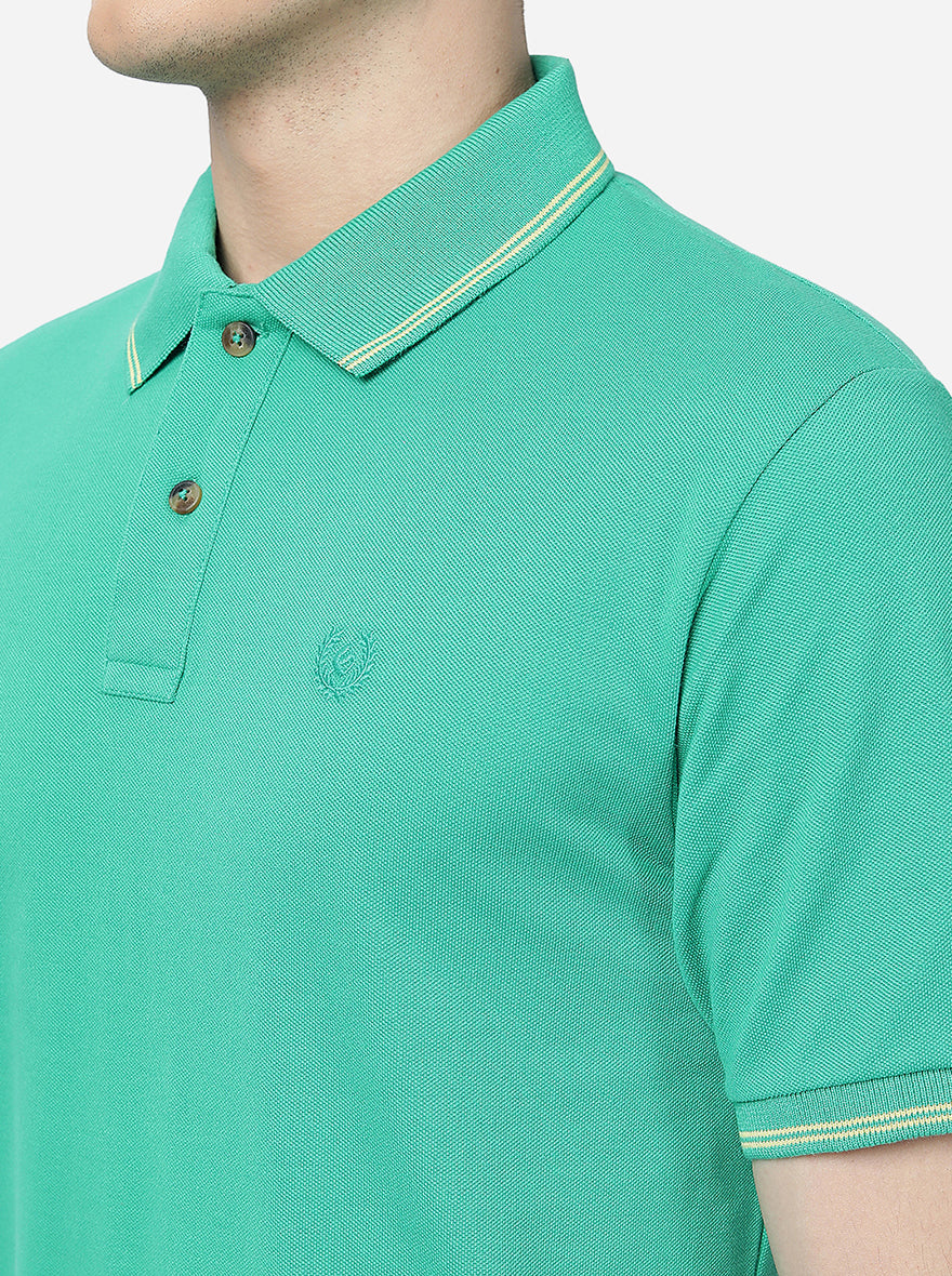 Mint Green Solid Slim Fit Polo T-Shirt | Greenfibre