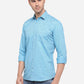 Sky Blue Printed Slim Fit Semi Casual Shirt | Greenfibre